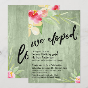 Invitación Nos Fugamos Acuarela Flores & Madera Verde