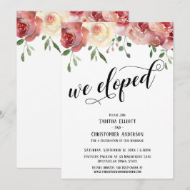 Invitación Nos Fugamos Caligrafía, Burdeos, Rosas Rosadas