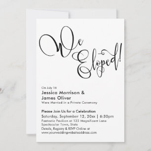 Invitación Nos Fugamos Caligrafía Elegante en Blanco y Negro