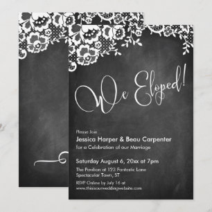 Invitación ¡Nos Fugamos! Caligrafía Moderna Pizarra y Encaje