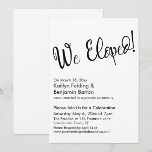 Invitación ¡Nos Fugamos! Celebración de Boda con Letra Script