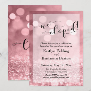 Invitación ¡Nos fugamos con rosa dorado y brillo rosa bokeh!