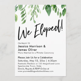 Invitación ¡Nos fugamos! Greenery de acuarela. Solo recepción