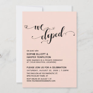 Invitación Nos Fugamos Guion con Corazones Recepción Rosa Rub