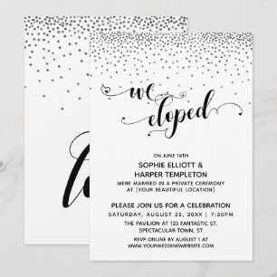 Invitación Nos Fugamos Guión Plata Confeti Solo Recepción
