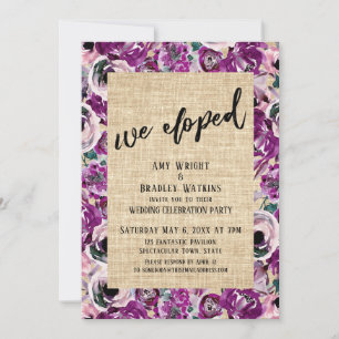 Invitación Nos Fugamos Pintado de Rosa Floral Arpillera Recep