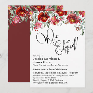 Invitación Nos Fugamos Tipografía Flores Rojo Burdeos