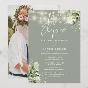 Invitación Nos Fugamos Vegetación Verde Salvia Fiesta de Boda