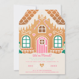 Invitación Nos hemos mudado de pan de jengibre rosado calenta