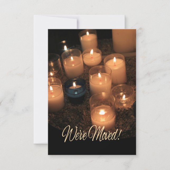 Invitación ¡Nos hemos mudado! Quemando navidades de velas (Anverso)