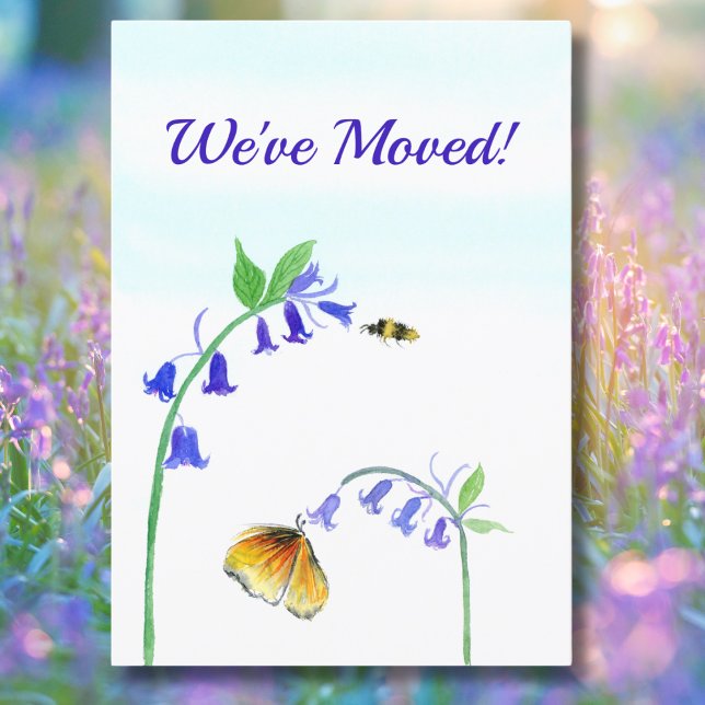Invitación Nos hemos mudado Virginia Bluebells con mariposa (Subido por el creador)