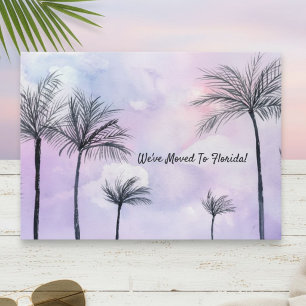 Invitación Nos Mudamos Palmeras de Florida Atardecer Acuarela
