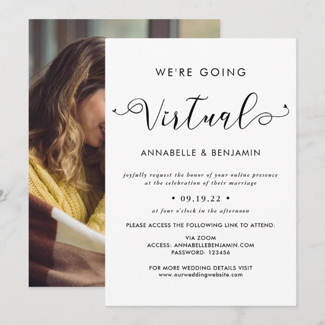 Invitación Nos vamos a la foto de un Boda virtual (Anverso / Reverso)