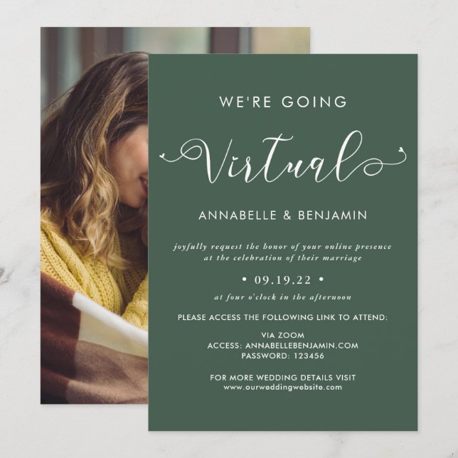 Invitación Nos vamos a la foto de un Boda virtual (Anverso / Reverso)