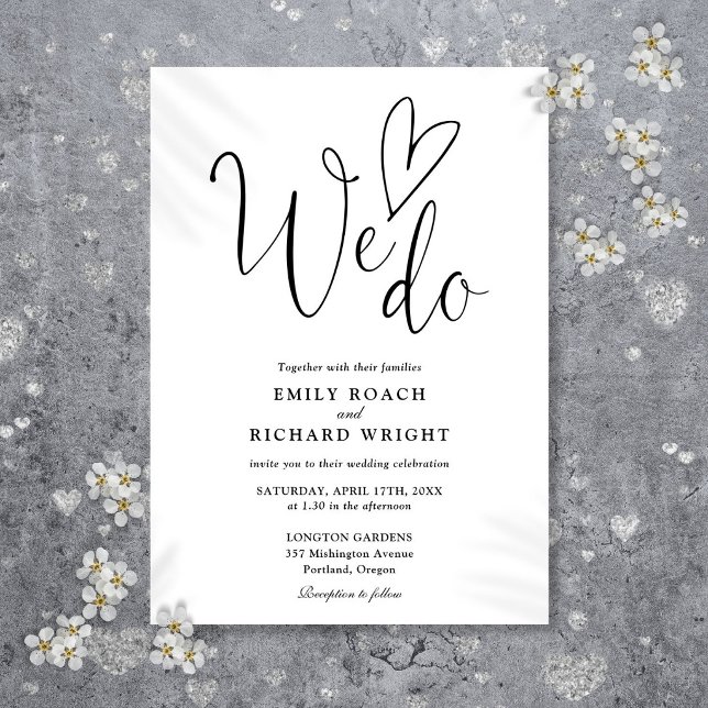 Invitación Nosotros Amamos Corazón Script Boda en Blanco y Ne (Subido por el creador)