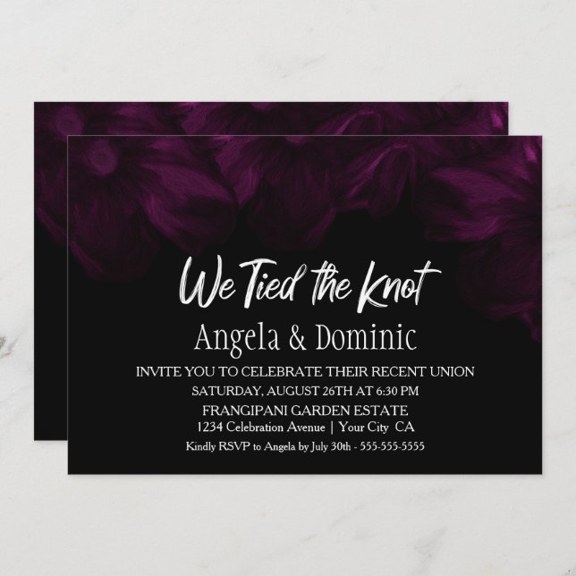 Invitación Nosotros Atamos el Nudo Rosa Negra Floral Recepció (Anverso / Reverso)