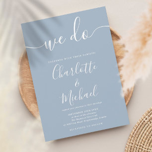 Invitación Nosotros hacemos boda de guión de firma azul polvo