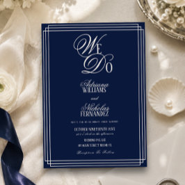 Invitación Nosotros hacemos bodas de dinero antiguo azul mari