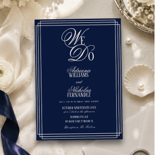 Invitación Nosotros hacemos bodas de dinero antiguo azul mari