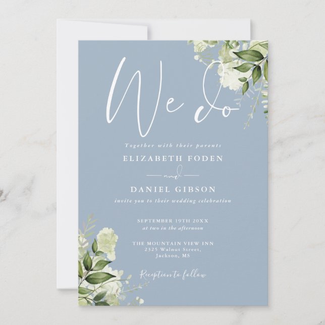 Invitación Nosotros hacemos código QR de boda Dusty Blue de v (Anverso)