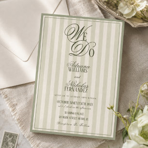 Invitación Nosotros hacemos elegante rayado marfil verde boda