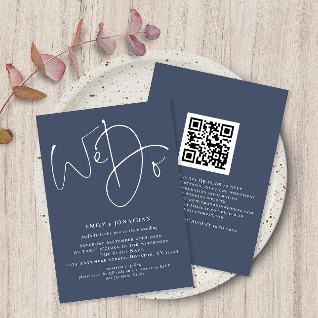 Invitación Nosotros hacemos Script Dusty Navy Azul QR Boda (Subido por el creador)