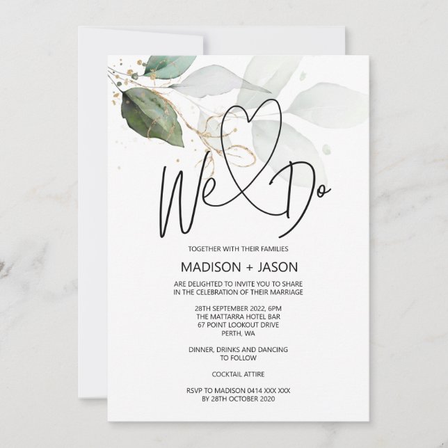 Invitación Nosotros Hacemos Simple Boda Moderno Elegante Euca (Anverso)