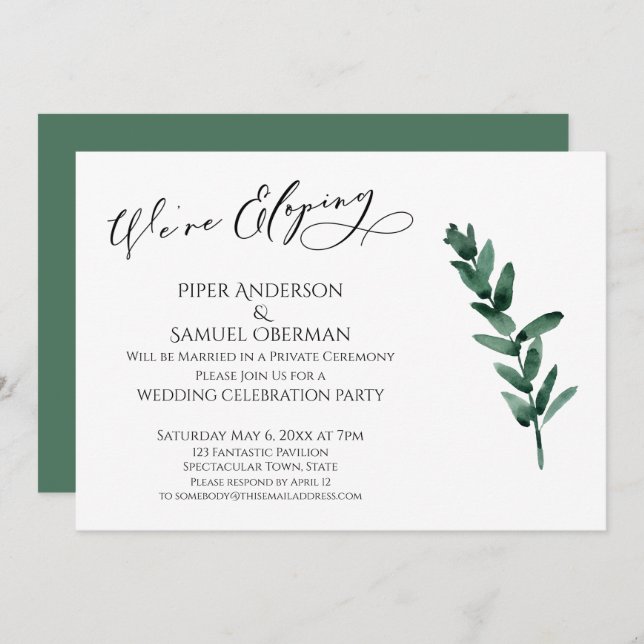 Invitación Nosotros Nos Vamos de Bodas Pintadas de Verde Hoja (Anverso / Reverso)