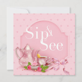 Invitación Nostalgic Pink Tea Time Sip y Ver Baby Shower