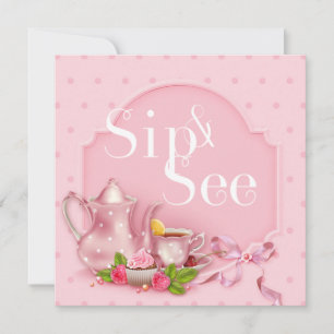 Invitación Nostalgic Pink Tea Time Sip y Ver Baby Shower