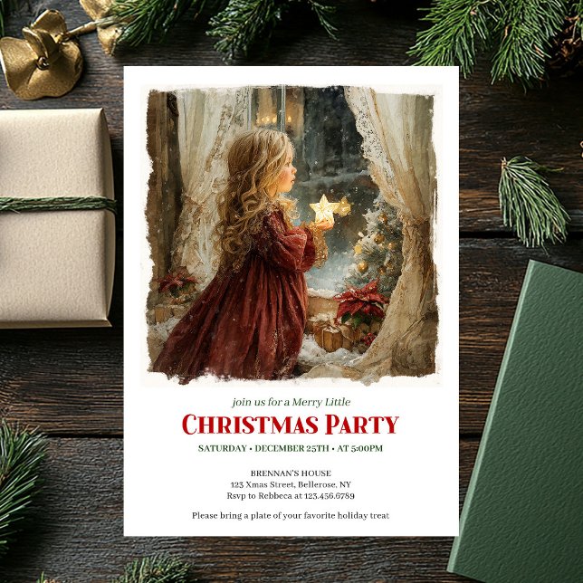 Invitación Nostalgic Victorian Little Girl Awaiting Santa   (Nostalgic Victorian Little Girl Awaiting Santa Digital Invite)