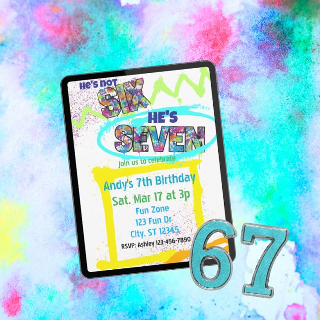 Invitación not SIX, SEVEN Spray-paint, Boy 7th Birthday (Subido por el creador)