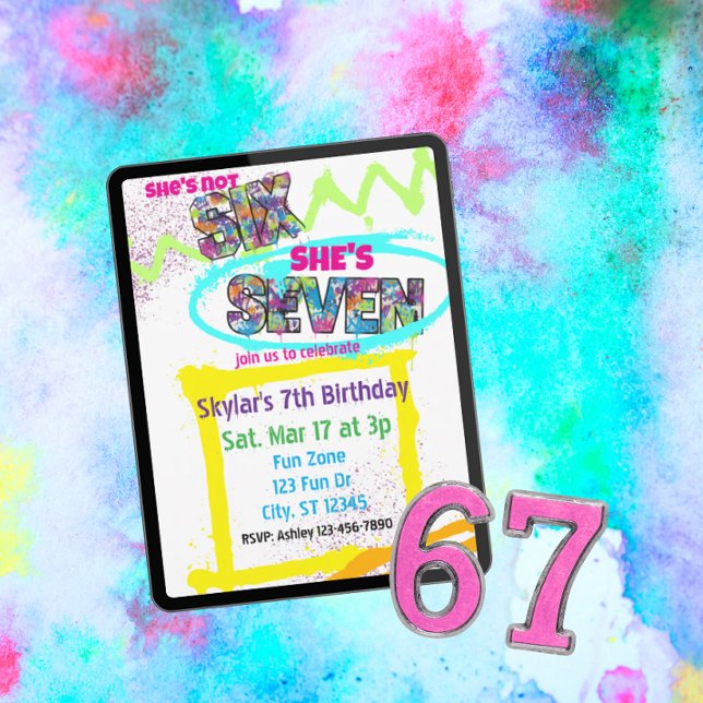 Invitación not SIX, SEVEN Spray-paint Girl 7th Birthday (Subido por el creador)