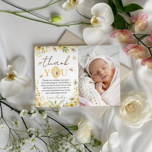 Invitación Nota de agradecimiento de foto de hito Bee-utiful (Subido por el creador)