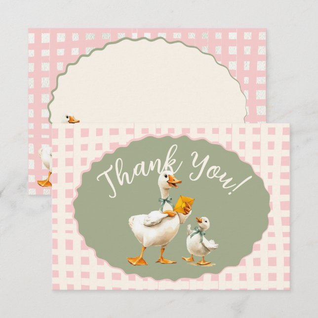 Invitación Nota de agradecimiento de Gingham Silly Goose (Anverso / Reverso)