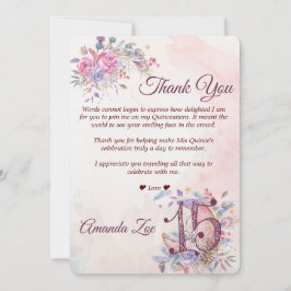 Invitación Nota de agradecimiento de Quinceañera