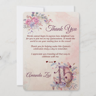 Invitación Nota de agradecimiento de Quinceañera