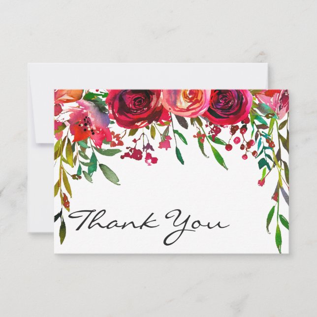 Invitación Nota de agradecimiento de rosa roja simple moderna (Anverso)
