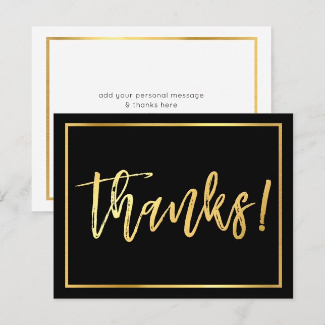 Invitación NOTA DE AGRADECIMIENTO letra a mano dorada sobre n (Anverso / Reverso)