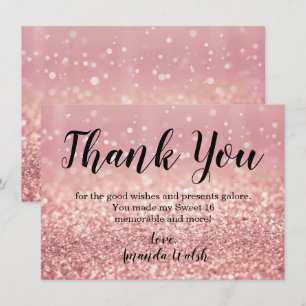 Invitación Nota de agradecimiento Rose Gold Bokeh Lights Swee