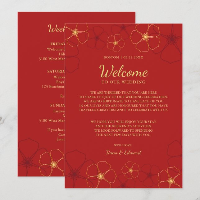 Invitación Nota de bienvenida al Boda de Flores de cerezo de  (Anverso / Reverso)