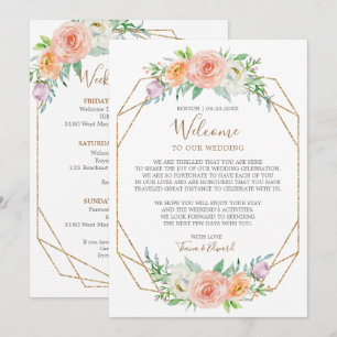 Invitación Nota de bienvenida de boda de flor de acuarela geo