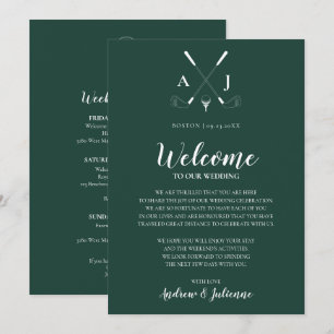 Invitación Nota de Bienvenida de Boda de Golf con Monograma V