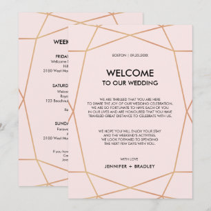 Invitación Nota de bienvenida de Boda de oro de Rosa geométri