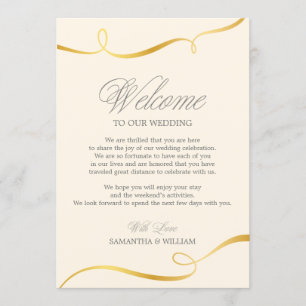 Invitación Nota De Bienvenida De Boda De Swirl Gold   Color p