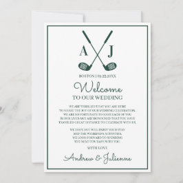 Invitación Nota de Bienvenida para Boda de Golf Blanca y Verd