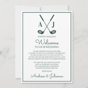 Invitación Nota de Bienvenida para Boda de Golf Blanca y Verd