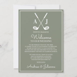 Invitación Nota de Bienvenida para Boda de Golf en Verde Salv