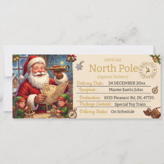 Invitación Nota de entrega personalizada de Papá Noel, Polo N