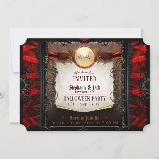 Invitación Nota de la fiesta de Halloween Red & Black Elegent (Anverso)